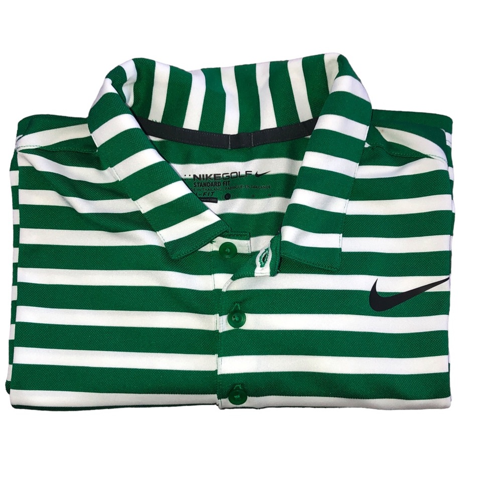 NIKE Golf Standard Dri-Fit Green Stripes Polo Short Sleeve Shirt Sz Large - Picture 4 of 12
